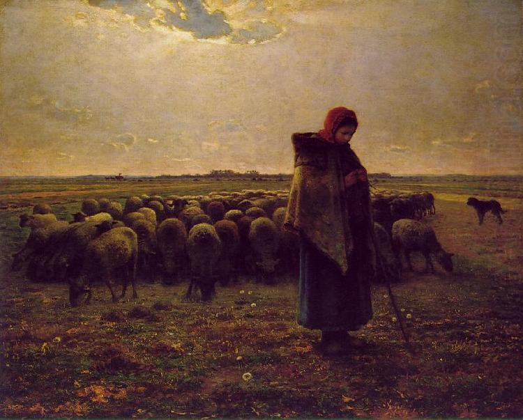 Jean-Franc Millet Shepherdess with her flock china oil painting image